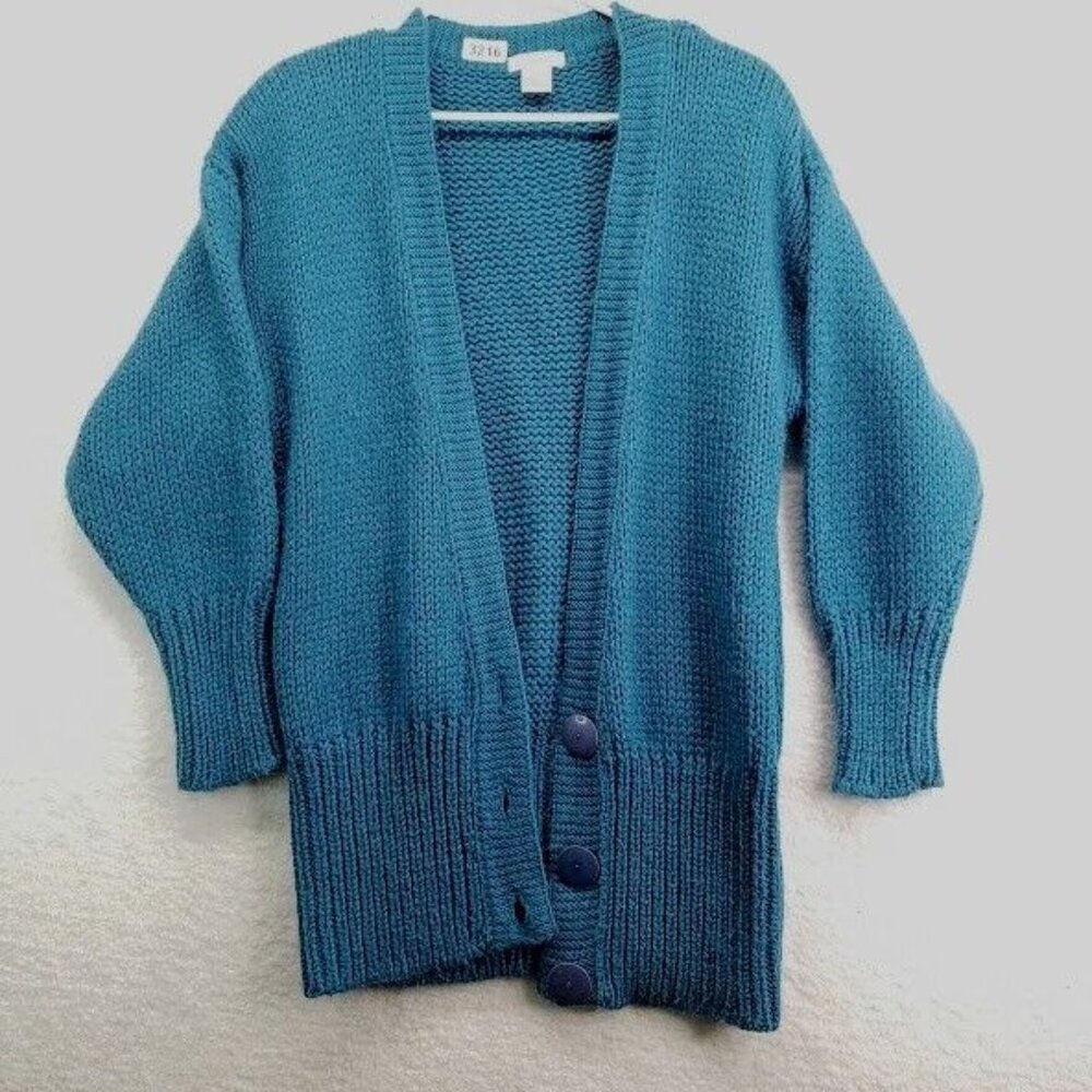 Susann D Sweater Womens Medium‎ Cardigan Blue V Neck Button Front Oversize